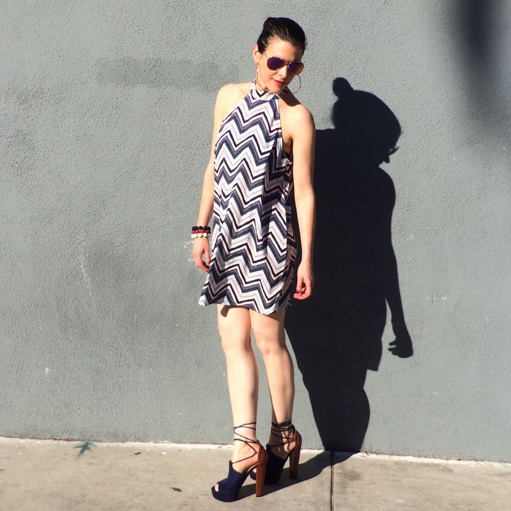 Chevron Sleeveless Choker Swing Dress New - Picture 10 of 12
